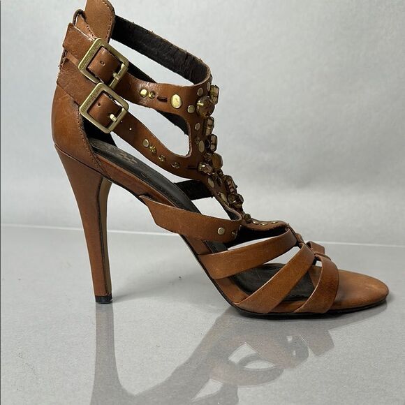 Vince Camuto BrownโStrappy Heels with Gold Accents | 7.5 | (1517) - Picture 3 of 13